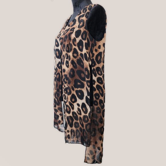ADELE & MAY Leopard Cheetah Animal Print Top | Sheer Lined Flowy Blouse - Picture 3 of 9